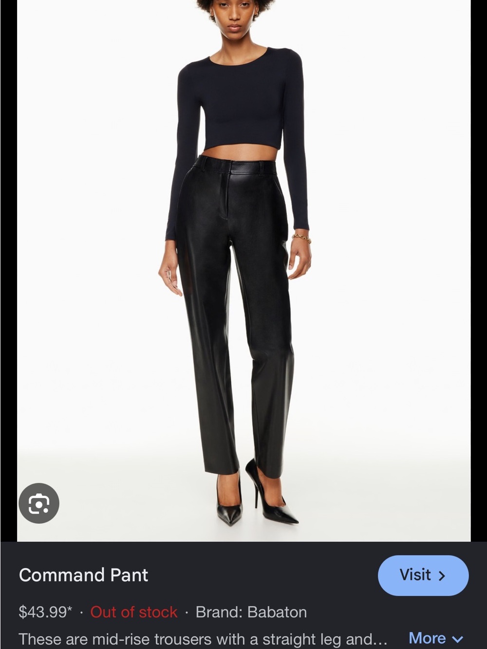 Aritzia Babaton Command Pant — Black Vegan Leather Straight Leg